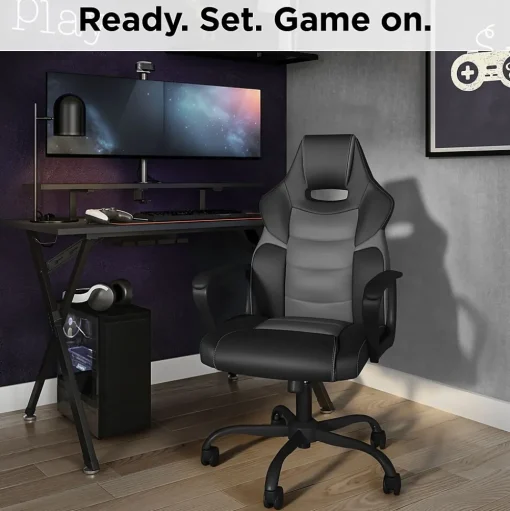 Emerge Gaming Chairs<Staples Vector Luxura Faux Leather Gaming Chair, Black & Gray (61108)