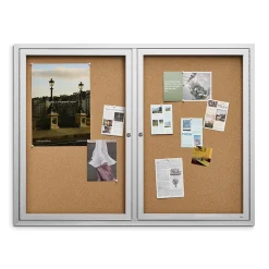 Staples Bulletin<Enclosed Cork Display Board, Aluminum Frame, 4' x 3' (ST61262)