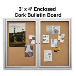 Staples Bulletin<Enclosed Cork Display Board, Aluminum Frame, 4' x 3' (ST61262)
