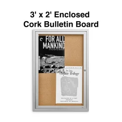 Staples Bulletin<Enclosed Cork Display Board, Aluminum Frame, 3' x 2' (ST61261)