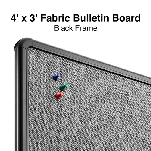 Staples Bulletin<Fabric Bulletin Board, Black Frame, 4' x 3' (ST61264)