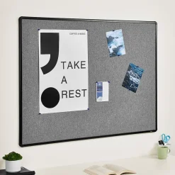 Staples Bulletin<Fabric Bulletin Board, Black Frame, 4' x 3' (ST61264)