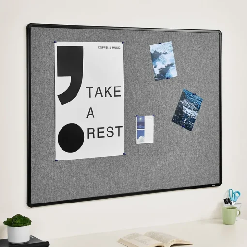 Staples Bulletin<Fabric Bulletin Board, Black Frame, 4' x 3' (ST61264)
