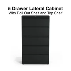 Staples File Cabinets<HL8000 Commercial 5-Drawer Lateral File Cabinet, Locking, Letter/Legal, Black, 36"W (21754D)