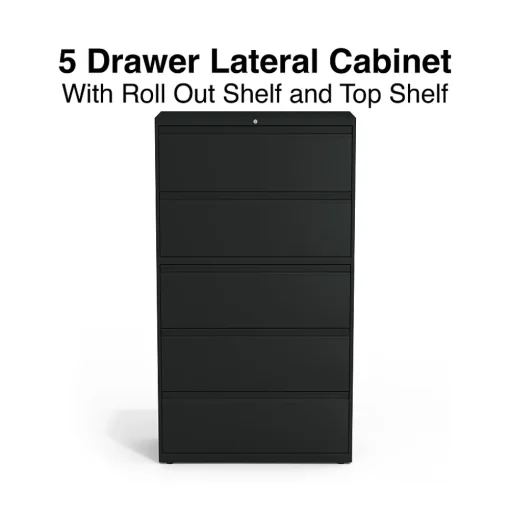 Staples File Cabinets<HL8000 Commercial 5-Drawer Lateral File Cabinet, Locking, Letter/Legal, Black, 36"W (21754D)