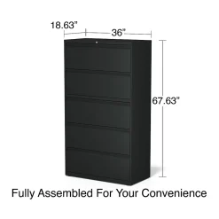 Staples File Cabinets<HL8000 Commercial 5-Drawer Lateral File Cabinet, Locking, Letter/Legal, Black, 36"W (21754D)