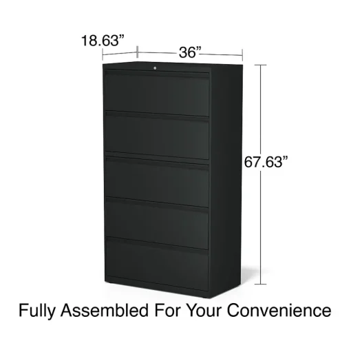 Staples File Cabinets<HL8000 Commercial 5-Drawer Lateral File Cabinet, Locking, Letter/Legal, Black, 36"W (21754D)