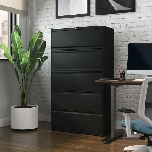 Staples File Cabinets<HL8000 Commercial 5-Drawer Lateral File Cabinet, Locking, Letter/Legal, Black, 36"W (21754D)