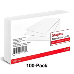 Staples Index Cards<® Index Cards, 3" x 5", White, 100 Cards/Pack (ST51008-CC)