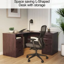 Staples L-Desks<Kendall Park 58.8"W L-Shaped Desk, Cherry (52493)