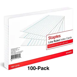 Staples Index Cards<® Lined Index Cards, 5" x 8", White, 100 Cards/Pack (ST51016-CC)