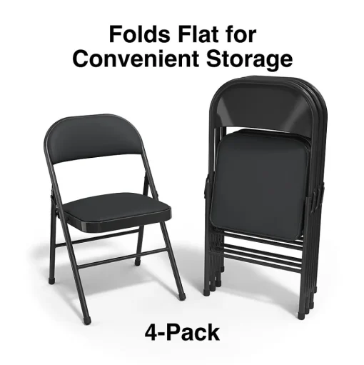 Staples Folding & Stacking<Luxura Faux Leather Folding Chair, Black, 4/Pack (51504)
