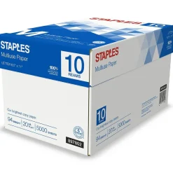 Staples Copy Paper<Multiuse Copy Paper, 8.5" x 11", 20 lbs., 94 Brightness, 500 Sheets/Ream, 10 Reams/Carton (20472)