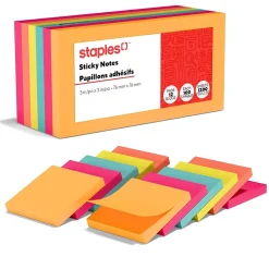 Staples Sticky Notes<Notes, 3" x 3", Dusk to Dawn Collection, 100 Sheet/Pad, 12 Pads/Pack (S-33BR12/52567)
