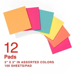 Staples Sticky Notes<Notes, 3" x 3", Dusk to Dawn Collection, 100 Sheet/Pad, 12 Pads/Pack (S-33BR12/52567)