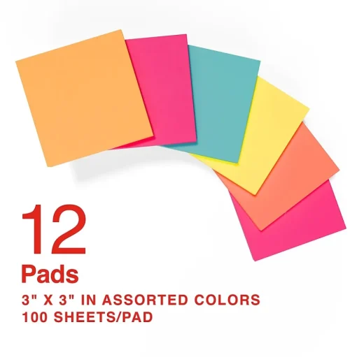 Staples Sticky Notes<Notes, 3" x 3", Dusk to Dawn Collection, 100 Sheet/Pad, 12 Pads/Pack (S-33BR12/52567)