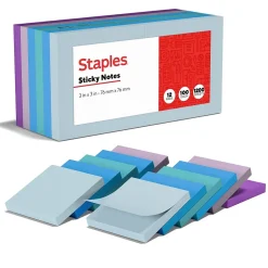 Staples Sticky Notes<Notes, 3" x 3", Marina Collection, 100 Sheet/Pad, 12 Pads/Pack (19758-US)