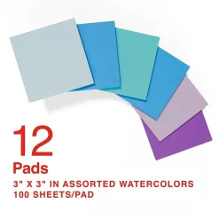 Staples Sticky Notes<Notes, 3" x 3", Marina Collection, 100 Sheet/Pad, 12 Pads/Pack (19758-US)