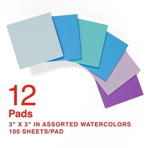 Staples Sticky Notes<Notes, 3" x 3", Marina Collection, 100 Sheet/Pad, 12 Pads/Pack (19758-US)