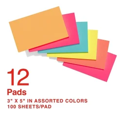 Staples Sticky Notes<Notes, 3" x 5", Pool Party Collection, 100 Sheet/Pad, 12 Pads/Pack (S-35BR12)