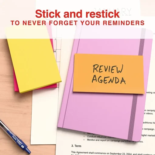 Staples Sticky Notes<Notes, 3" x 5", Pool Party Collection, 100 Sheet/Pad, 12 Pads/Pack (S-35BR12)