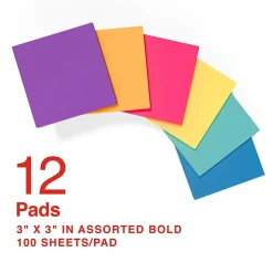 Staples Sticky Notes<Notes, 3" x 3", Sorbet Collection, 100 Sheet/Pad, 12 Pads/Pack (S-33BO12/52566)