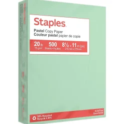 Staples Multipurpose Paper<Pastel 30% Recycled Color Copy Paper, 20 lbs., 8.5" x 11", , 500/Ream (14781)