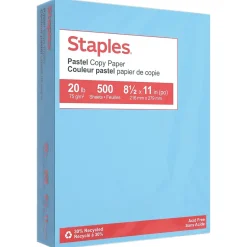 Staples Multipurpose Paper<Pastel 30% Recycled Color Copy Paper, 20 lbs., 8.5" x 11", , 500/Ream (14786)