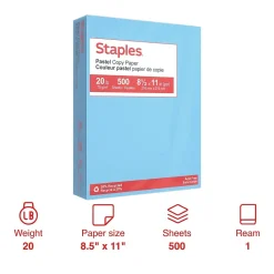 Staples Multipurpose Paper<Pastel 30% Recycled Color Copy Paper, 20 lbs., 8.5" x 11", , 500/Ream (14786)