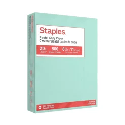 Staples Multipurpose Paper<Pastel 30% Recycled Color Copy Paper, 20 lbs., 8.5" x 11", , 500 Sheets/Ream (14784)