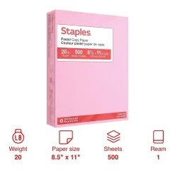 Staples Multipurpose Paper<Pastel 30% Recycled Color Copy Paper, 20 lbs., 8.5" x 11", , 500/Ream (14779)