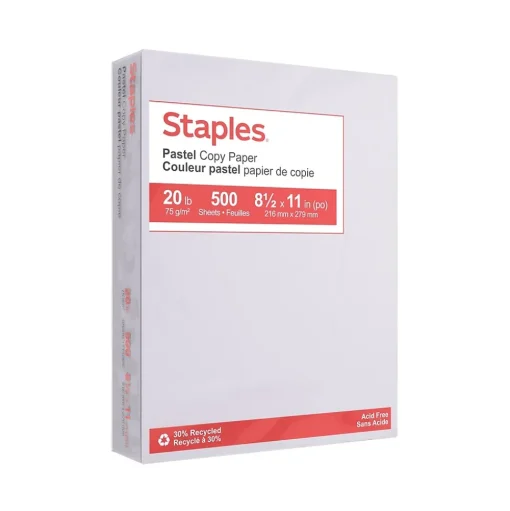 Staples Multipurpose Paper<Pastel 30% Recycled Color Copy Paper, 20 lbs., 8.5" x 11", , 500/Ream (14785)