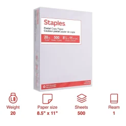 Staples Multipurpose Paper<Pastel 30% Recycled Color Copy Paper, 20 lbs., 8.5" x 11", , 500/Ream (14785)