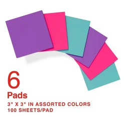 Staples Sticky Notes<® Pop-up Notes, 3" x 3", Berry Blast Collection, 100 Sheet/Pad, 6 Pads/Pack (S33BOP6/52558)