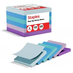Staples Sticky Notes<Pop-up Notes, 3" x 3", Marina Collection, 100 Sheet/Pad, 6 Pads/Pack (S-33WCP6)