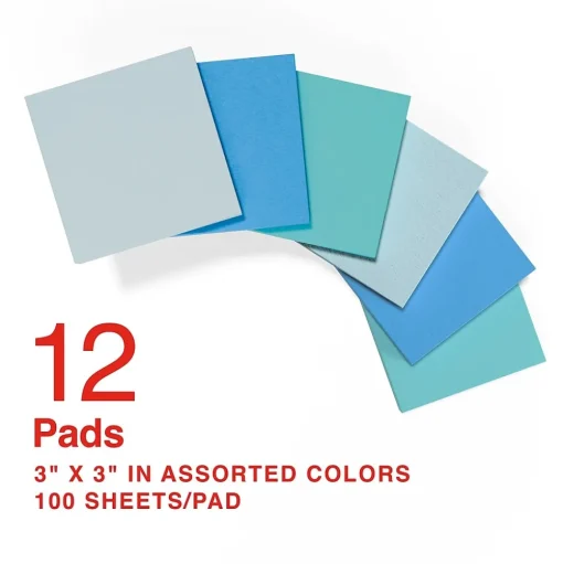Staples Sticky Notes<® Pop-up Notes, 3" x 3", Ocean Views Collection, 100 Sheet/Pad, 12 Pads/Pack (S-33WCP12)