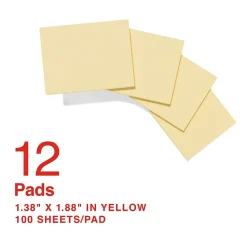 Staples Sticky Notes<Recycled Notes, 1 3/8" x 1 7/8", Sunshine Collection, 100 Sheet/Pad, 12 Pads/Pack (S152YR/1252554)