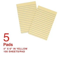 Staples Sticky Notes<Recycled Notes, 4" x 6", Sunshine Collection, Lined, 100 Sheet/Pad, 5 Pads/Pack (S46YR/552572)