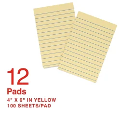 Staples Sticky Notes<Recycled Notes, 4" x 6", Sunshine Collection, Lined, 100 Sheet/Pad, 12 Pads/Pack (S-46YR12)