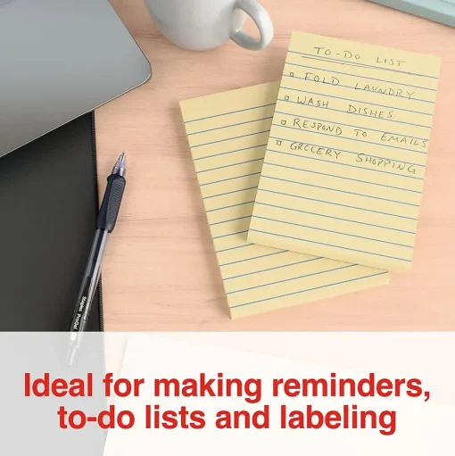 Staples Sticky Notes<Recycled Notes, 4" x 6", Sunshine Collection, Lined, 100 Sheet/Pad, 12 Pads/Pack (S-46YR12)