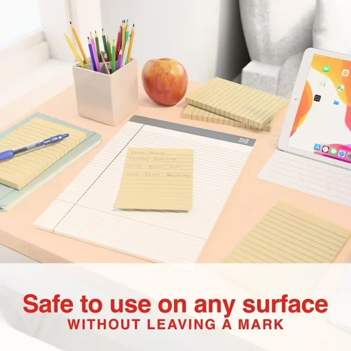 Staples Sticky Notes<Recycled Notes, 4" x 6", Sunshine Collection, Lined, 100 Sheet/Pad, 12 Pads/Pack (S-46YR12)