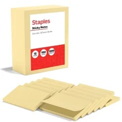 Staples Sticky Notes<Recycled Notes, 3" x 5", Sunshine Collection, 100 Sheet/Pad, 12 Pads/Pack (S-35YR12/52571)