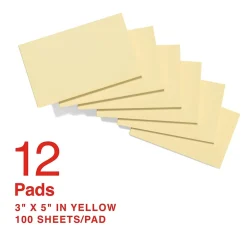 Staples Sticky Notes<Recycled Notes, 3" x 5", Sunshine Collection, 100 Sheet/Pad, 12 Pads/Pack (S-35YR12/52571)