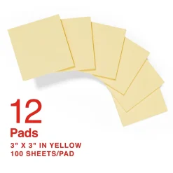 Staples Sticky Notes<Recycled Pop-up Notes, 3" x 3", Sunshine Collection, 100 Sheet/Pad, 12 Pads/Pack (S33YRP12/52563)