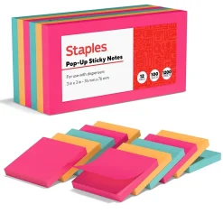 Staples Sticky Notes<Stickies Adhesive Notes, 3" x 3" Assorted Colors, 100 Sheets/Pad, 12 Pads/Pack (S-33BRP12/52568)