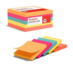 Staples Sticky Notes<Stickies Standard Notes, 3" x 3" Assorted, 400 Sheets/Pad, 1 Pad/Pack (S-33BRC/52557)