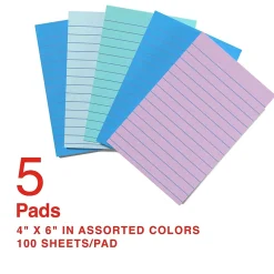 Staples Sticky Notes<Stickies Standard Notes, 4" x 6" Assorted, 100 Sheets/Pad, 5 Pads/Pack (S-46WC5/52573)