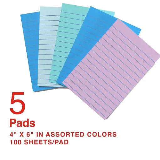 Staples Sticky Notes<Stickies Standard Notes, 4" x 6" Assorted, 100 Sheets/Pad, 5 Pads/Pack (S-46WC5/52573)