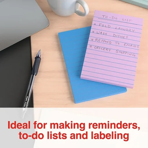 Staples Sticky Notes<Stickies Standard Notes, 4" x 6" Assorted, 100 Sheets/Pad, 5 Pads/Pack (S-46WC5/52573)