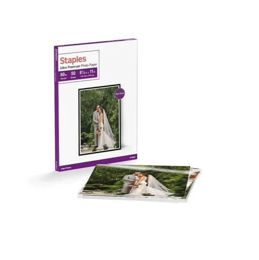 Staples Photo Paper<Ultra Premium Glossy Photo Paper, 8.5"W x 11"L, 50/Pack (19891-CC)